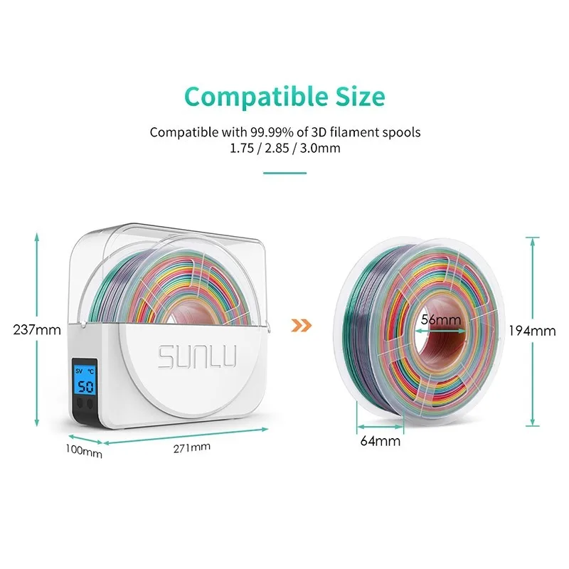 Sunlu s1 3d Filamento Secador de Caixa Tela Lcd de Secagem Caixa Armazenamento Filamento Mantendo Filamento Seco Titular Livre Impressora 3d Companheiro Filadriter Materiais de impressão 3D - Imagem 2