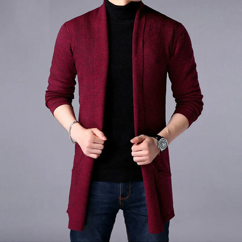 2019 Men Sweaters New Autumn Casual Solid Knitted Male Cardigan Designer Homme Sweater Men's Slim Long Cardigan Sweater Coat 2019 Men Sweaters New Autumn Casual Solid Knitted Male Cardigan Designer Homme Sweater Men's Slim Long Cardigan Sweater Coat