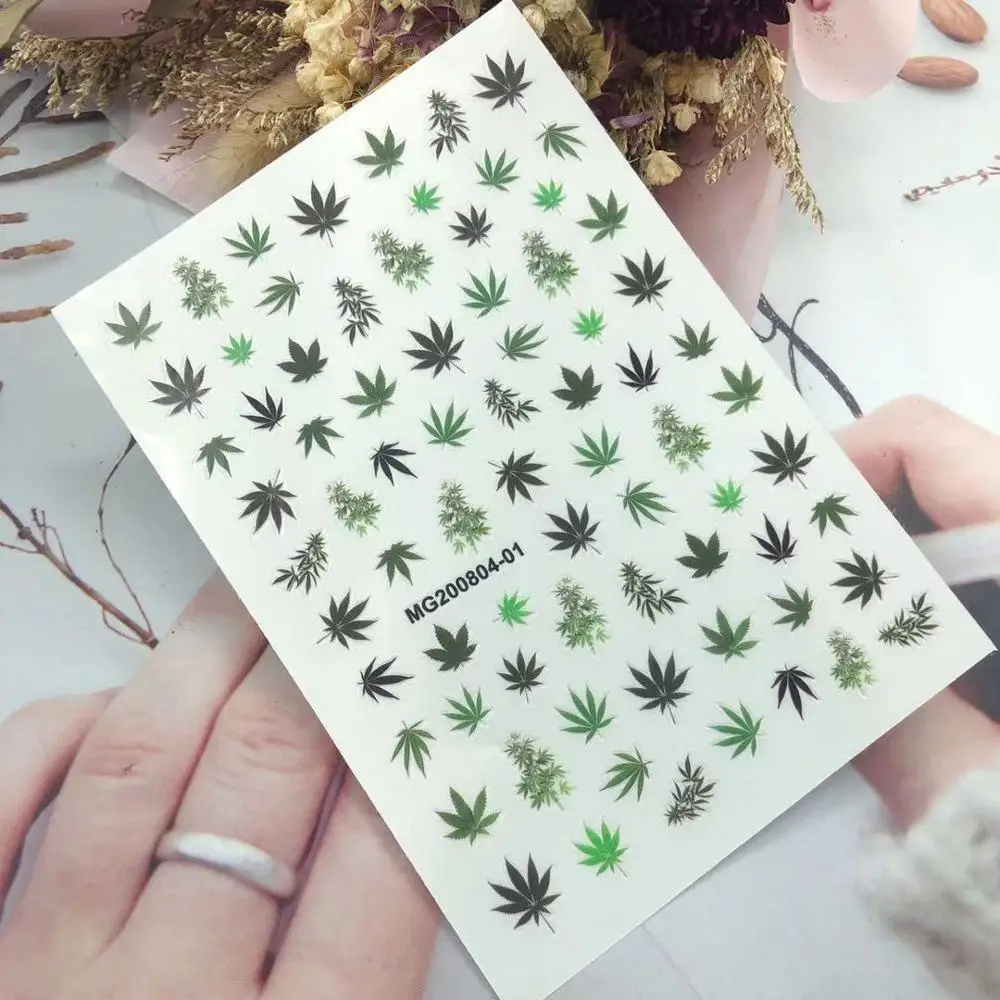 PROD 1005001927163508 100pcs/lot Weed Leaf Nail Art 3D Decal Adhesive
Stickers Custom Nails Acrylic Manicure Decoration