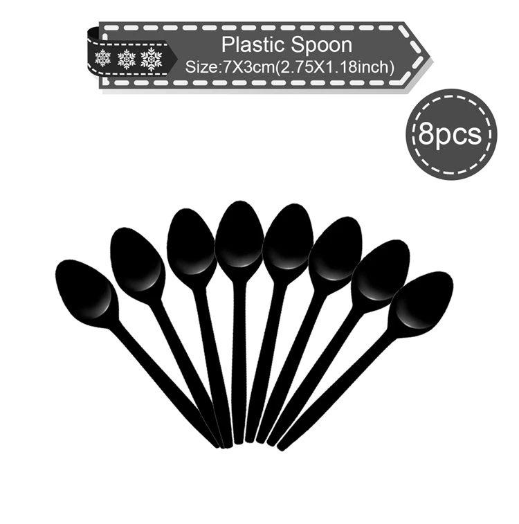 Black Plastic Spoon Рождественская посуда FENGRISE, Новогодние рождественские украшения для дома, рождественские одноразовые столовые приборы - Цвет: Black Plastic Spoon