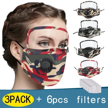 

3 mask with 6 filters Adult Reusable Protect Mask With Mask Gasket Respirator Detachable Eyes Shield PM2.5 Breathable Mouth Mask