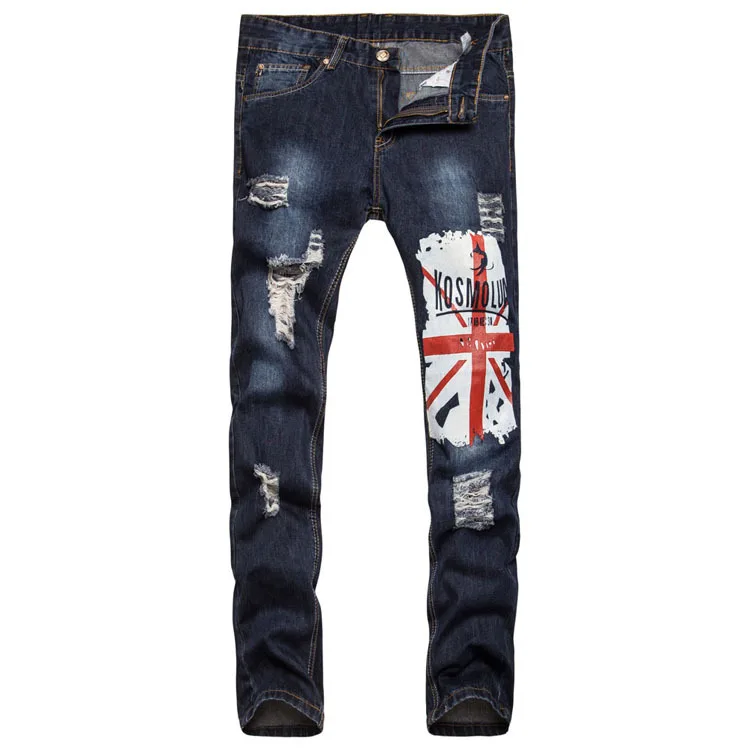 

2017 Autumn And Winter New Style Purchasing Agents Korean-style Men-Style Retro with Holes Printed Casual Straight-Cut Jeans Fas