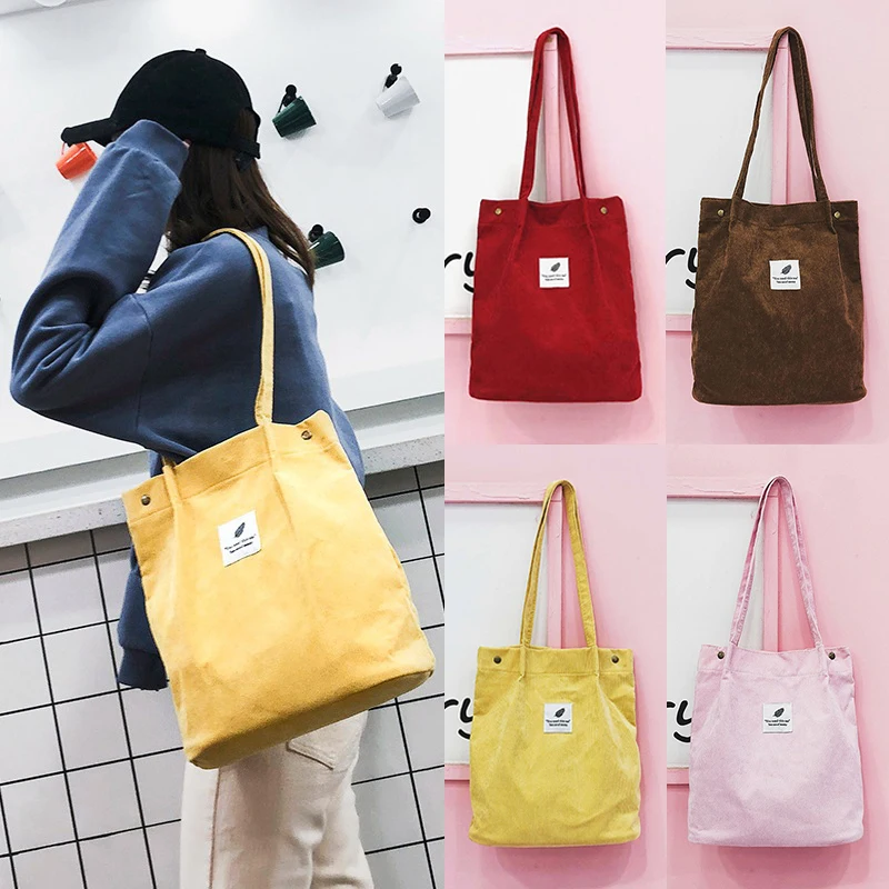

Ladies Shoulder Bag Shopping Bag High Capacity 1PC Solid Color Women Women Corduroy Reusable Foldable Popular Casual Tote