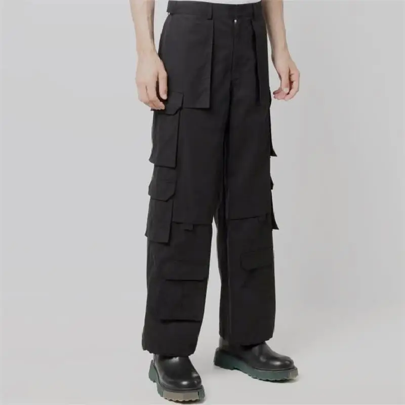 Men's Casual Pants Straight Pants Overalls Spring New Black Multi-Pocket Design Fashionable Urban Motorcycle Pants