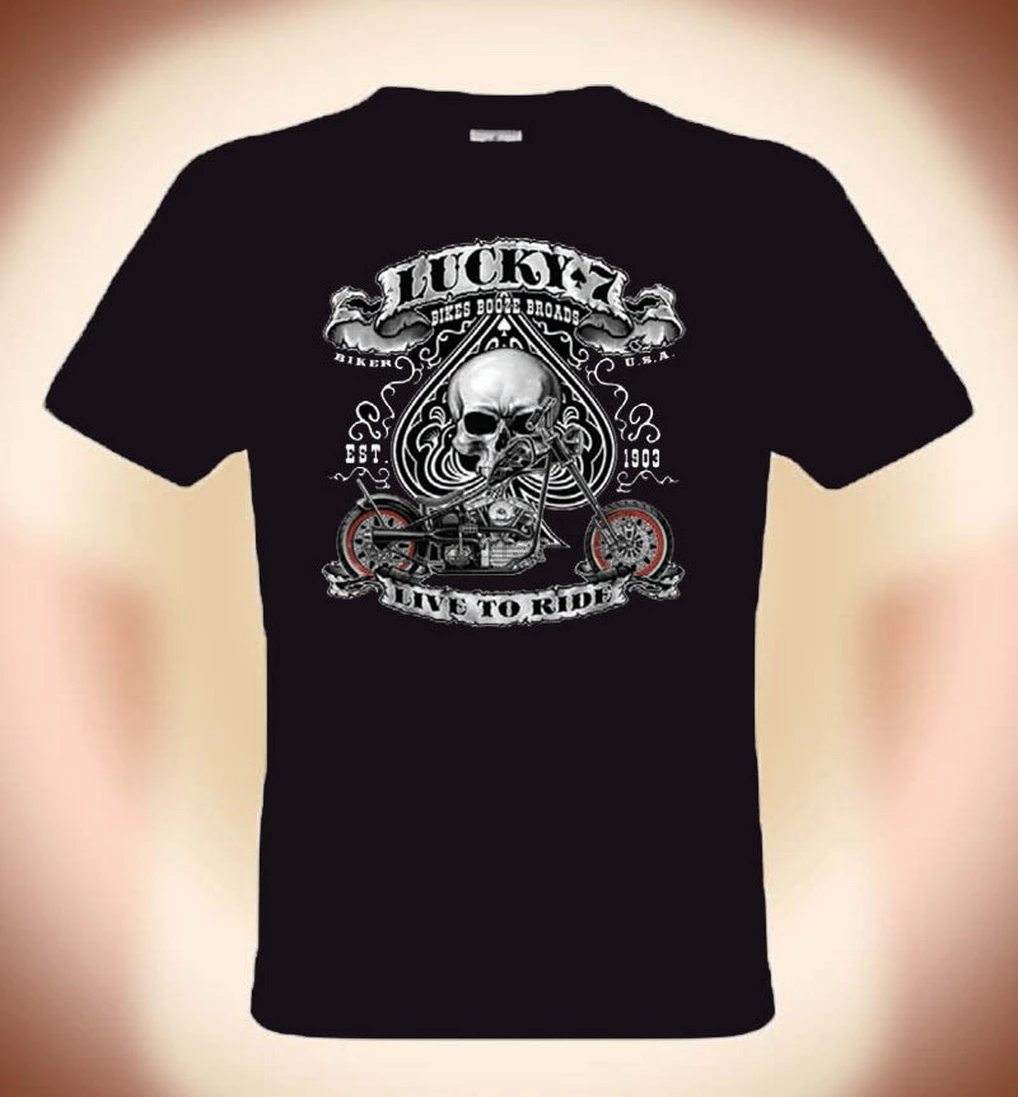 Футболка Motard LUCKY 7 LIVE TO RIDE Tailles S &amp Agrave 3XL (бис 5XL возможно) летняя футболка размера