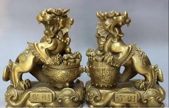 Китайская латунная Статуэтка Dragon Kylin Unicorn PiXiu Zhao Cai 9 дюймов | Дом и сад
