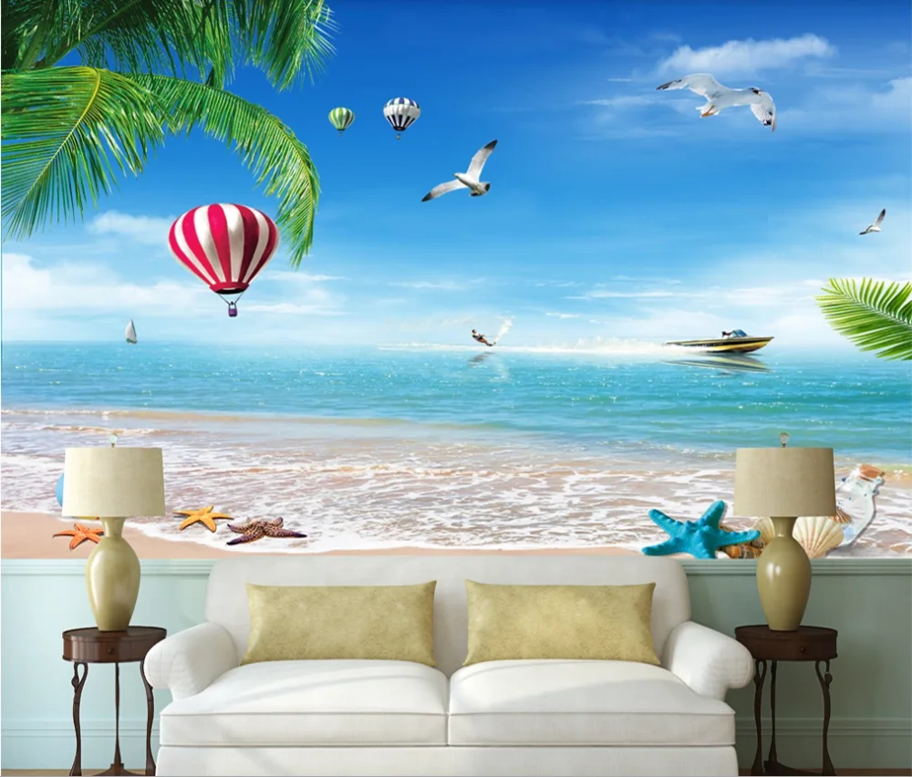 XUE SU Customized large wallpaper mural summer beautiful Maldives beach sea view living room bedroom background wall