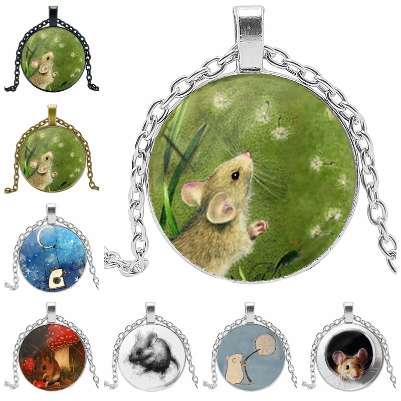 Heat! 2020 New Auspicious Rat Oil Painting Ladies Necklace Series Glass Convex Round Pendant Sweater Chain... | Украшения и