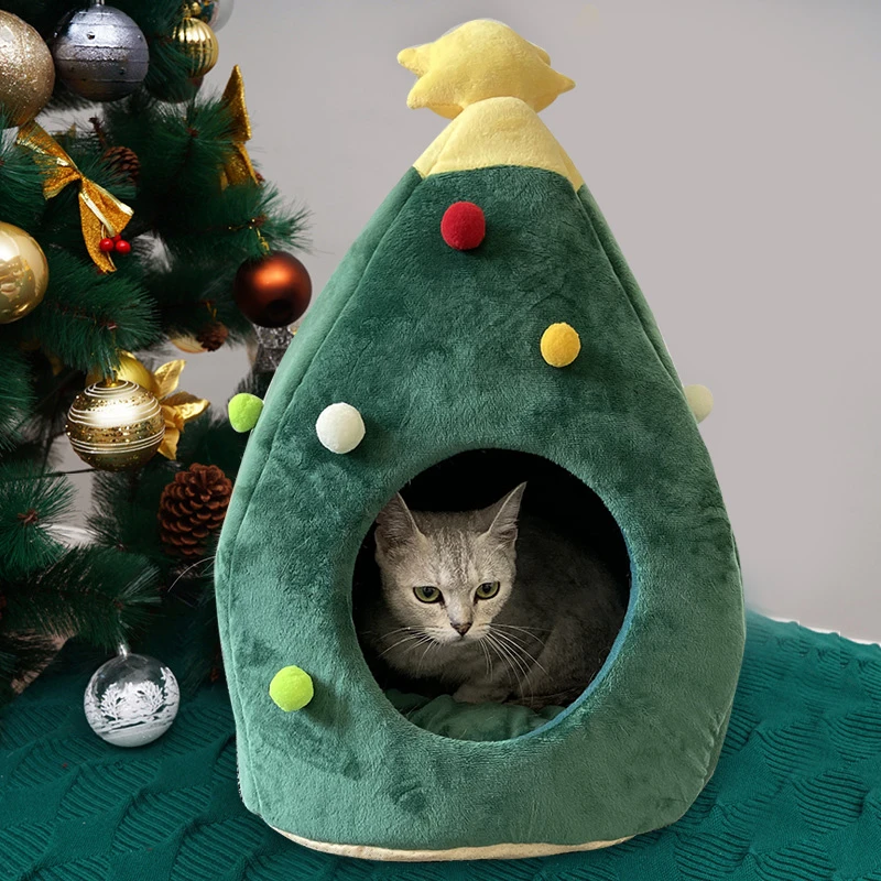 cat christmas tree bed