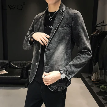 

EWQ / 2020 New Fashion Man's spring Suit Collar Denim Jackets Pockets Slim Tide Casual Cowboy Blazer Male High Streetwear 9A310