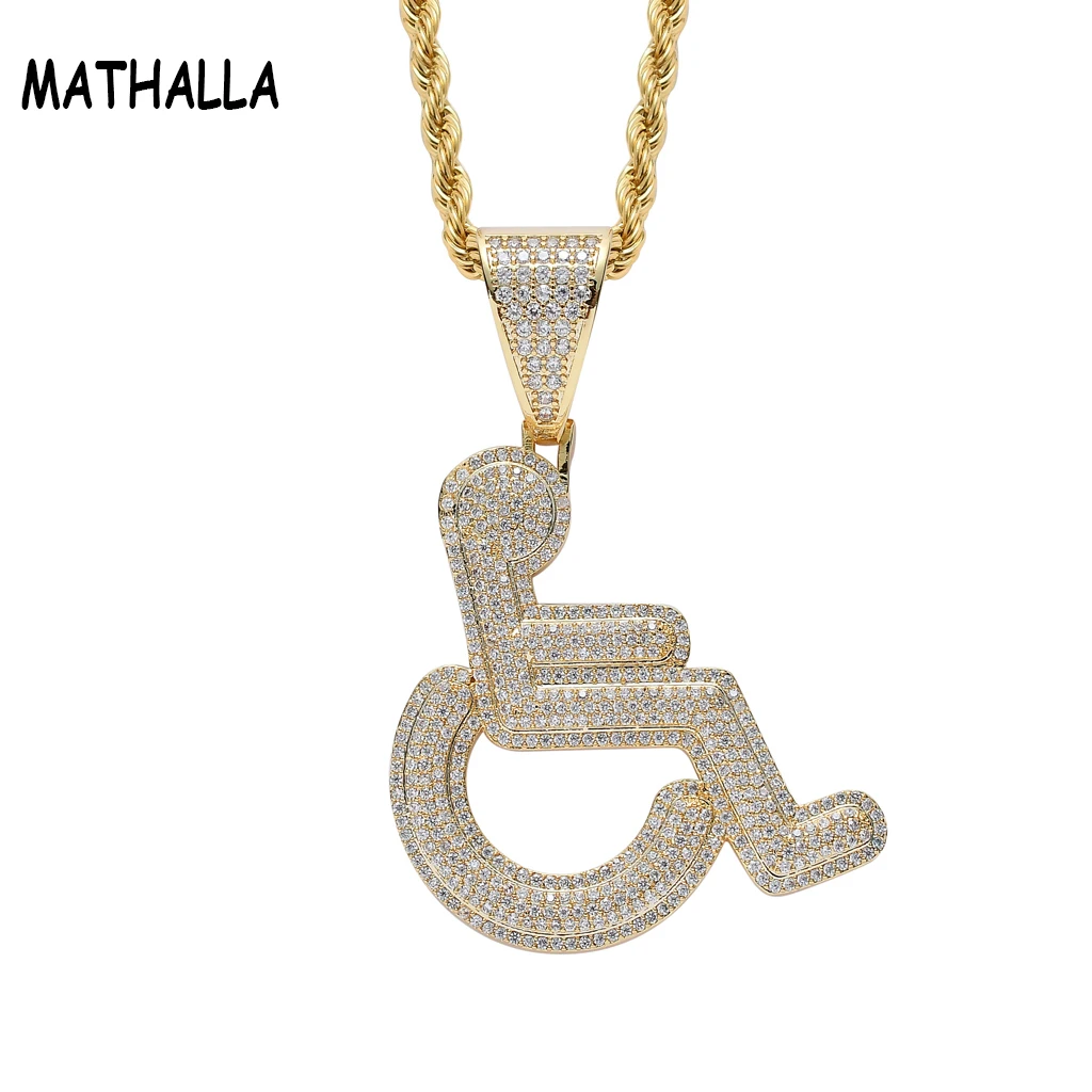 

Public Interest Handicapped Gold and Silver Micro Out Pendant Necklace Jewelry with Cubic Zirconia Stone