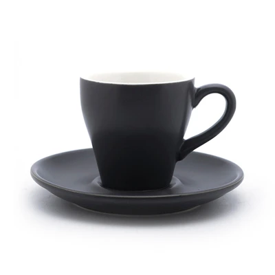 Matte Black Тюльпаны форма Макарон цвет черная кружка с кофе и набор блюдец кафе бытовой офис итальянский эспрессо Demitasse Прямая поставка оптом - Цвет: Matte Black