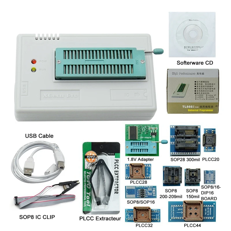 V8.33 Tl866Ii плюс универсальный Minipro программатор+ 28 адаптеров+ тестовый зажим Tl866 Pic биос высокоскоростной программатор