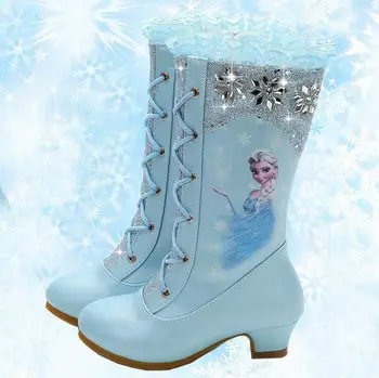 

New boots Elsa Anna boot Child leather fashion Girl high shoes kids winter snow boot children Christmas gift party mid-calf shoe