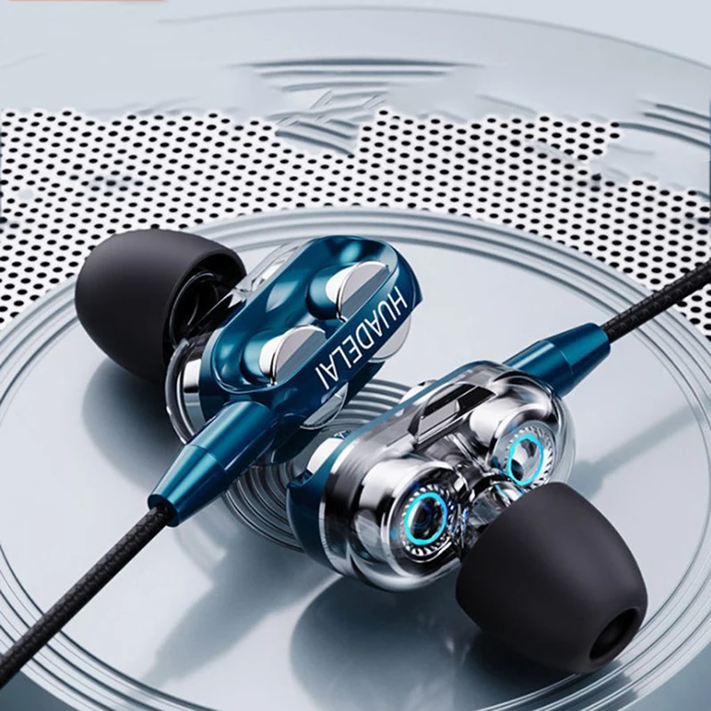 

1PC 1.2m Line Wired 3.5mm Jack Universal Dual Drive Stereo Wired Earphone In-Ear Heavy Bass Stereo For Smart Phone