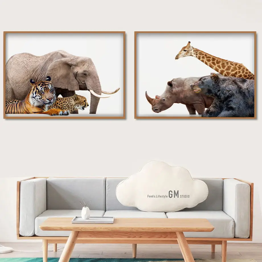 

Elephant Tiger Giraffe Bear Wall Art Canvas Painting Nordic Posters And Prints HD Animals Wall Pictures For Living Room Decor