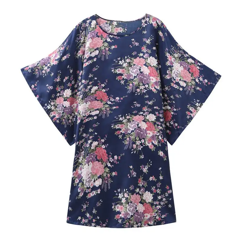 Большой размер 3XL 4XL 5XL 6XL для женщин домашний халат с цветочным принтом для сна интимное белье пижама с круглым вырезом ночная рубашка - Цвет: Style 7