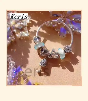 

High Quality Reproduction 1:1 100% Silver Bubble Glass Bead Owl Pattern String Bracelet First Choice For Gift Free Package