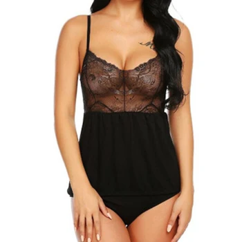 

Leechee European and American women's lace doll perspective underwear set sexy erotic suspender pajamas