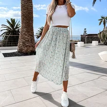 Aliexpress - The Latest Summer Ladies of 2021 Casual Midi Dress A Line Floral Print High Waist Bohemian Chic Retro Skirt  Pleated Skirt