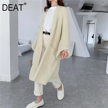 

[DEAT] Oversize Belt Knitting Cardigan Sweater Loose Fit V-Neck Long Sleeve Women New Fashion Tide Autumn Winter 2020 13E461