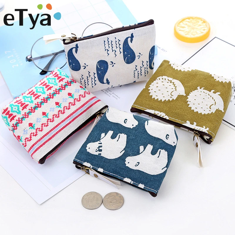 Women Canvas Coin Purse Card Key Mini Purses Pouch Girl Kids Children Cute  Small Zipper Coin Purse Card Holder Wallet Bag Case