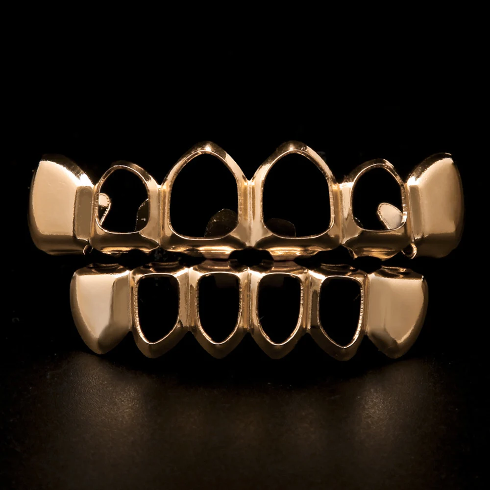 

Novelty Vampire Top Bottom Row False Teeth Caps Set Hip Hop Hollow Tooth Grill Cap Toy Halloween Party Accessories Gold Plated