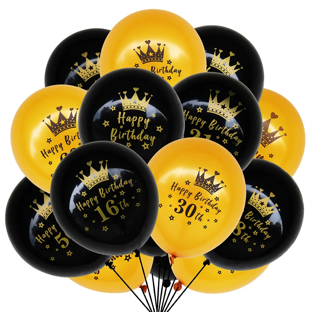 1 шт. 12 &quotЗолотые черные латексные воздушные шары 18 21 30 40 50 60 70 лет с днем рождения