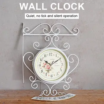 

AUGKUN Vintage Double Sided Wall Clock Iron Metal Silent Quiet Art Clock Decorative Double Faced Wall Clock Retro Style