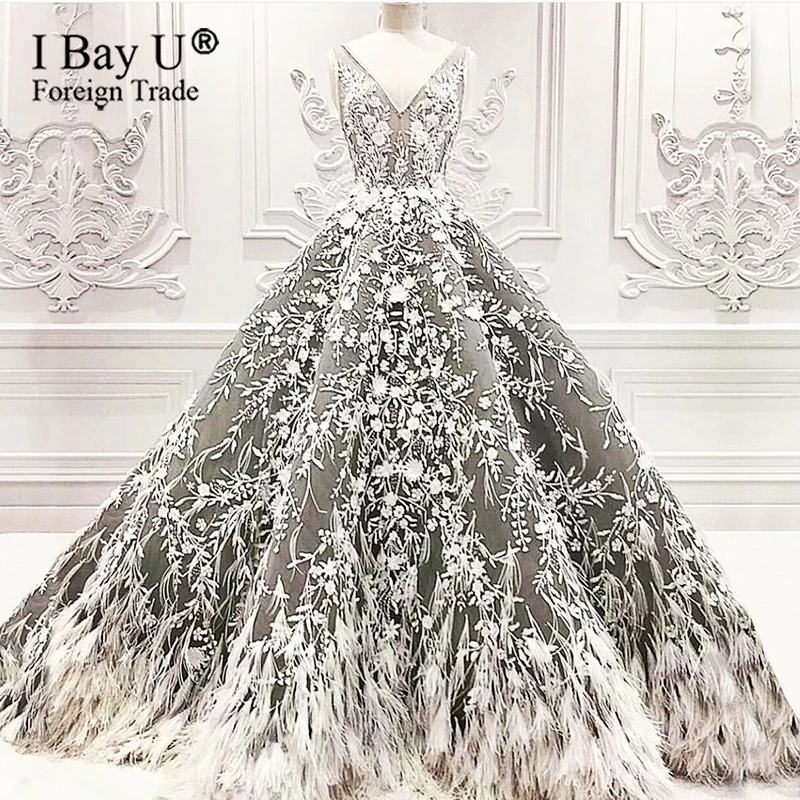 feather evening gown