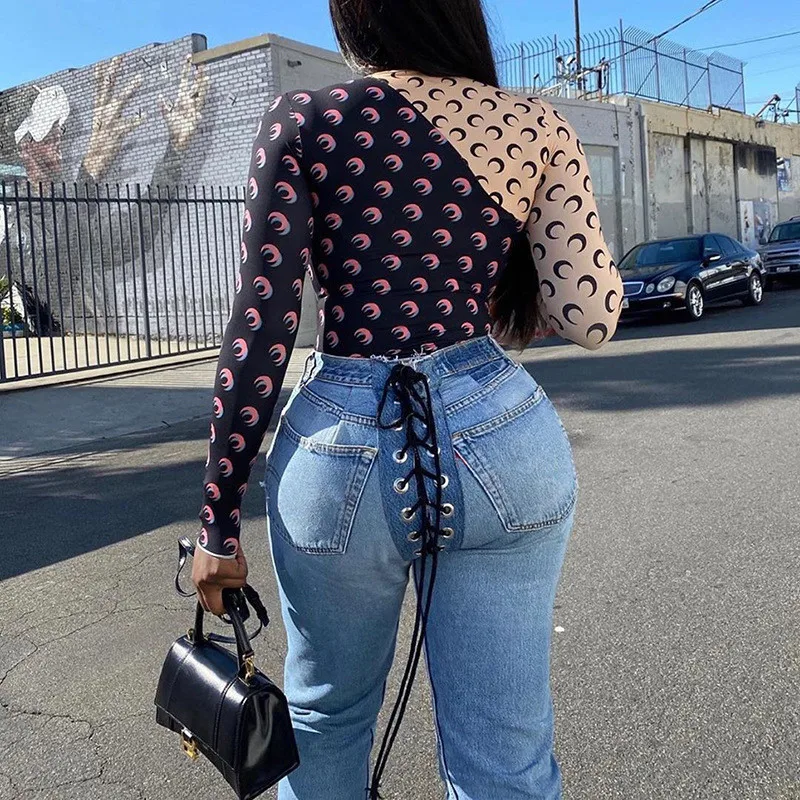 Sexy High Waist Back Lace-Up Jeans-13