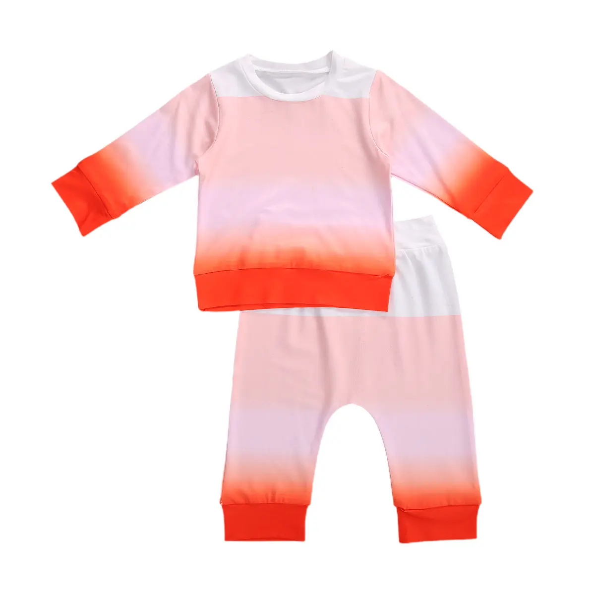 

Infant Baby Girls Gradient Color Children Wear Set Toddler Long Sleeve O-neck Tops+Long Pants with Elastic Waist for Spring Fall