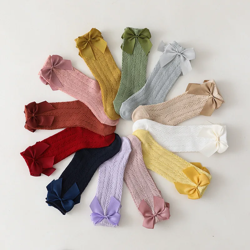 0-7 Years Summer Kids Socks Bow Baby Girls Long Sock Knee High Cotton Hollow Out Toddlers Socks Mesh Children Princess Sock cotton socks children socks cotton knee socks
