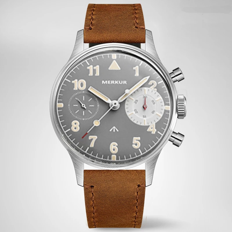 Chronograph Mechanical  ST1901 Watch MERKUR First Colabs Product Flieger Watch Vintage Pilot Big Eye Watches 39mm