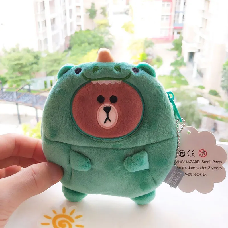 New Anime Cartoon Black Cat Frog Duck Green Dinosaur Elephant Bear Squirrel Plush Purse Wallet Small Key Card Changes Coin Bag (3)