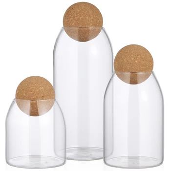 

3pcs Transparent Glass Storage Tank Borosilicate Glass Sealed Cans Food Grains Container Storage Jar with Cork for Kitchen Sugar