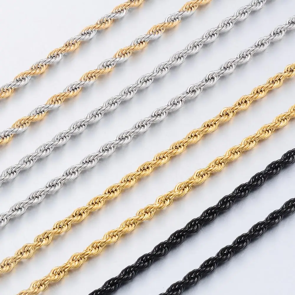Width 2/3/4/5/6mm 316L Stainless Steel Gold Color Twisted Rope Chain Necklace For Men's and Women's Jewelry wholesale 4