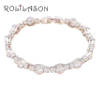 

ROLILASON Jewelry Party Items AAA Zircon Silver Beautiful Charm Bracelets White Crystal Fashion jewelry TBS979