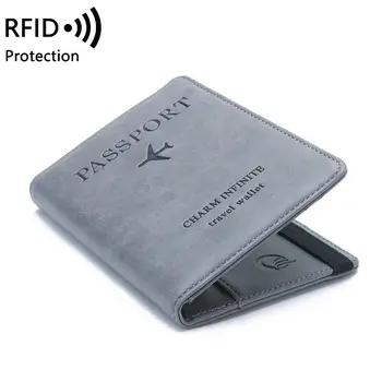 

Men Wallets Travel Portable Leather Passport Billfold Purse For Men's Unisex Slim Clutch Hand Bag RFID Blocking Card Holder Pack