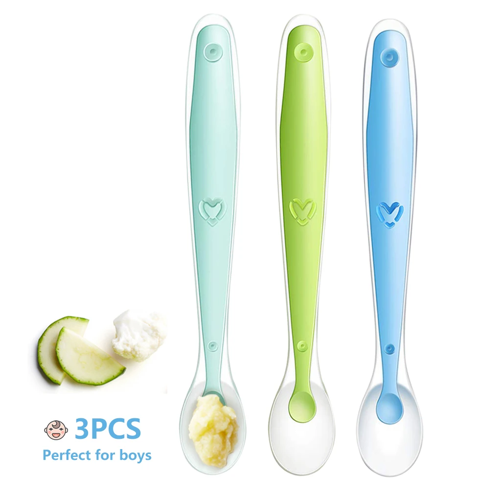 2022 New Year Gift Baby Silicone Soft Spoon Training Feeding Tableware for Children kids Infant Sensing solid feeding Cutlery babies training spoon with suction cup children tableware infant feeding liquid silicone non slip baby spoon utensils