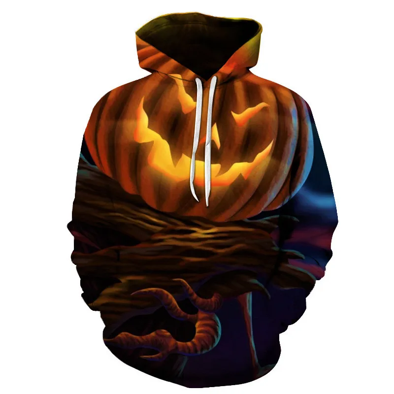 Halloween Festival Designer Mens Autumn Hoodies 3D  Pumpkin Print Long Sleeve Fashion Style Homme Clothing