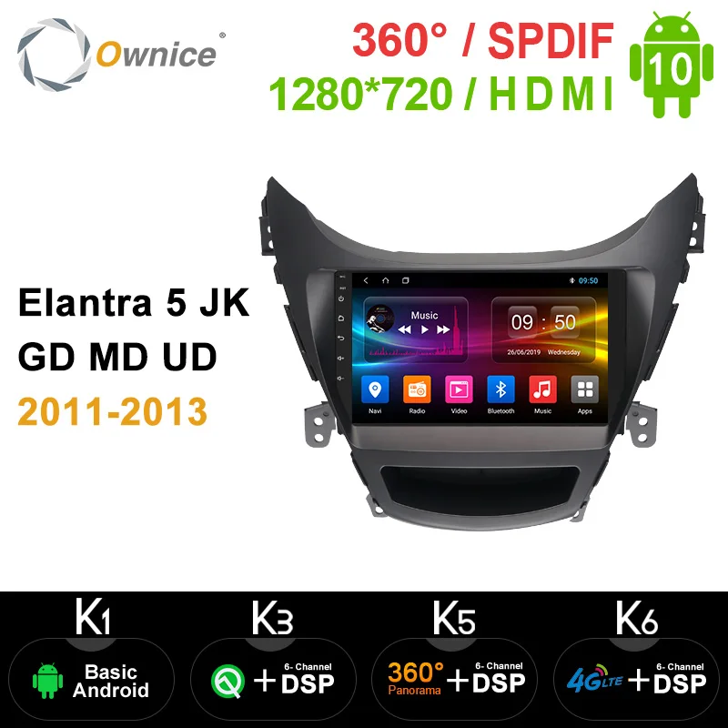 Ownice K5 K6 Android 10.0 8 core Car DVD GPS RADIO For Hyundai Elantra 5 JK GD MD UD 2011-2013 2014 2015 4G LTE DSP 360 Panorama