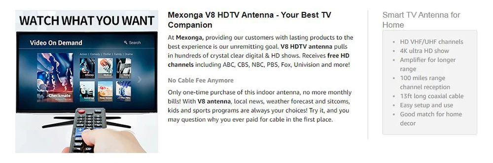 Indoor HDTV Digital Antenna Portable 80-120 Miles Long Range with Amplifier Signal Booster for 4K VHF Local TV Channels