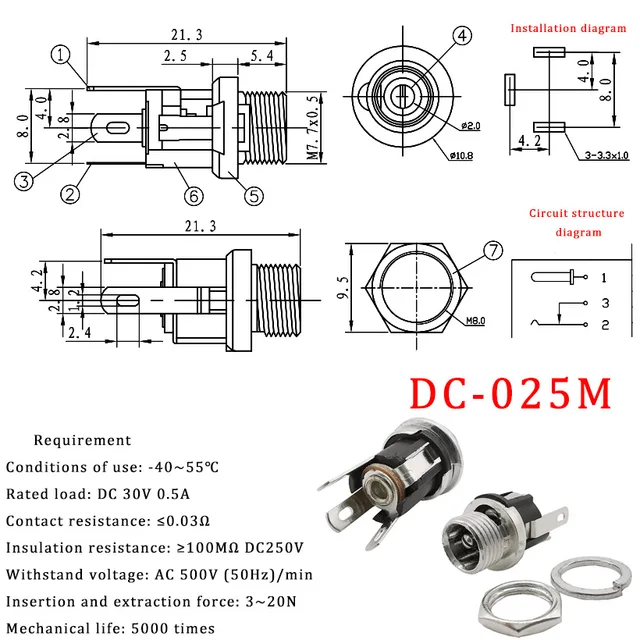 Connettori Alimentazione Per Montaggio Pannello Set 20 Connettori Jack Alimentazione DC 5.5x2.1mm - Presa Femmina Montaggio A Pannello Connettore Dc Jack