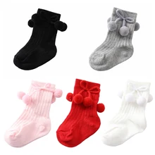 NewBorn Baby Socks Thicken Cartoon Comfort Cotton Floor Socks For Kids Boys Girls Bowknot Double Pompom 0-12 Months