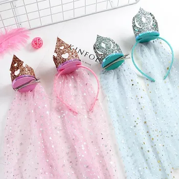 

Kids Girls Hairband Crown Princess Veil Headband Hairpin Stage Props Hair Accessories New Children's Birthday Gift