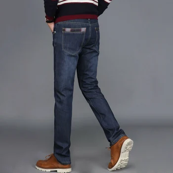 

Hot 2019 Men Winter Thermal Straight Jeans Fleece Lined Denim Long Pants Casual Warm Trousers For Office Travel Casual Jeans
