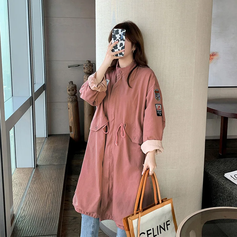 

Spring Autumn Korean Version Oversized Trench Coat Drawstring High Waist Long Trench Women Coats Casual Outerwear TA5961