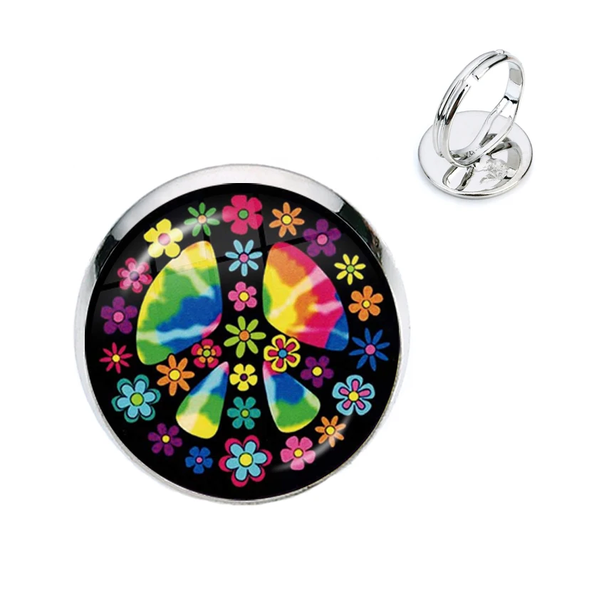 

Peace Sign Rings Love Bus Surf Van Beach Summer Hippie Peace Car Glass Rings Retro Vintage Flower Power Hippi Jewelry Seventies