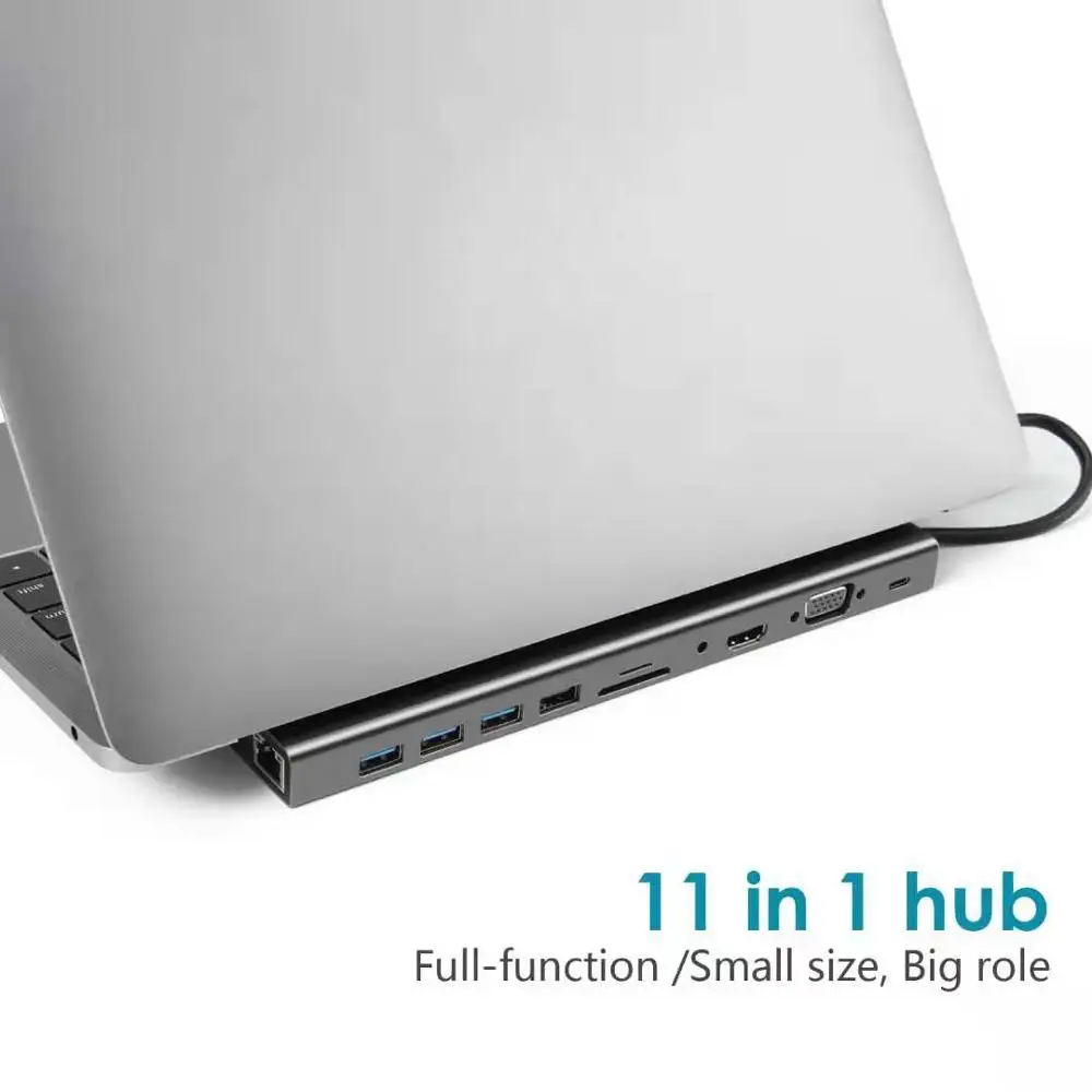  Hub tipo C 11 en 1 USB tipo C a HDMI VGA RJ45 USB 30 puertos SD/TF lector de tarjetas USB-C entrega